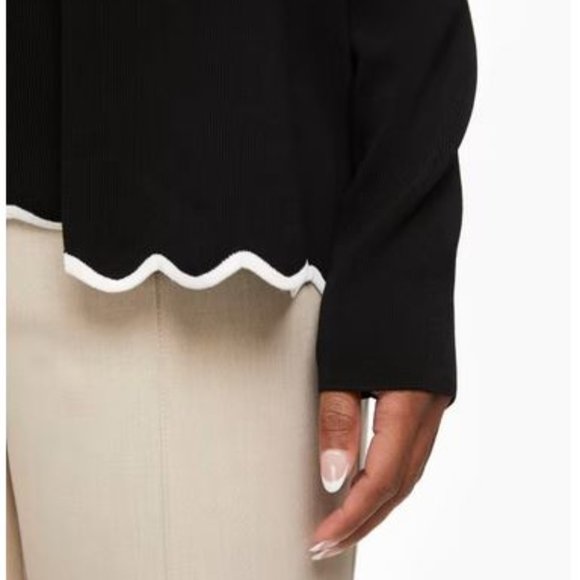 LAURA: Scallop Detail Cardigan - black with white trim - Picture 3 of 8